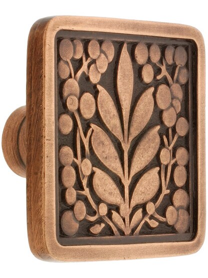 Square Mountain Ash Knob - 1 3/8 inch x 1 3/8 inch in Antique Copper.